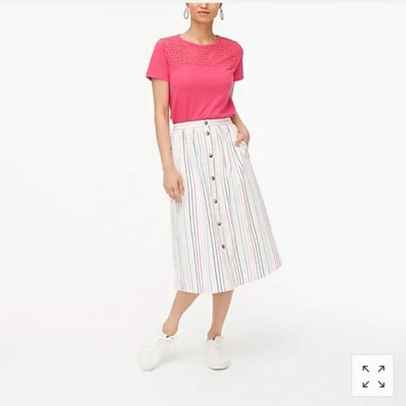J. Crew Dresses & Skirts - J. Crew Rainbow Striped Button Front Cotton Poplin Midi Skirt S